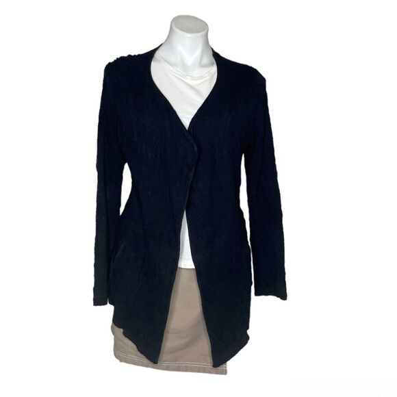 EILEEN FISHER Black Cardigan Open Front High Low Hem Cotton Viscose Size Medium - Picture 1 of 11